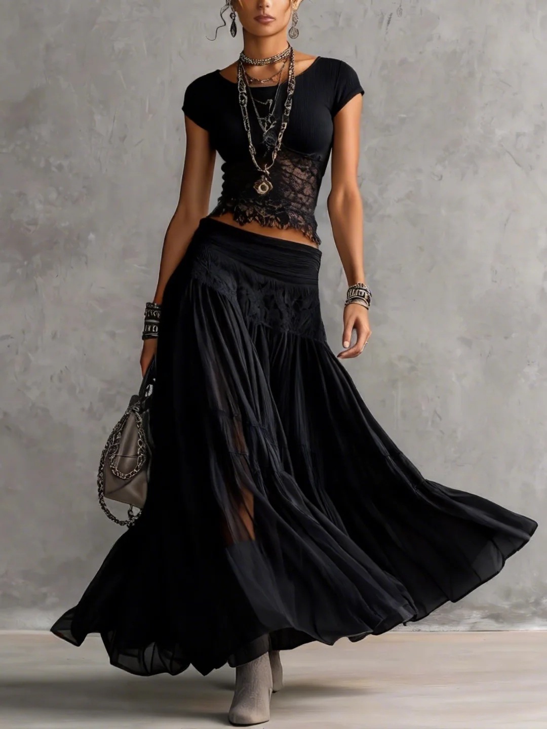 Summer Clothing Accessories - Ensemble haut tricoté gris et robe