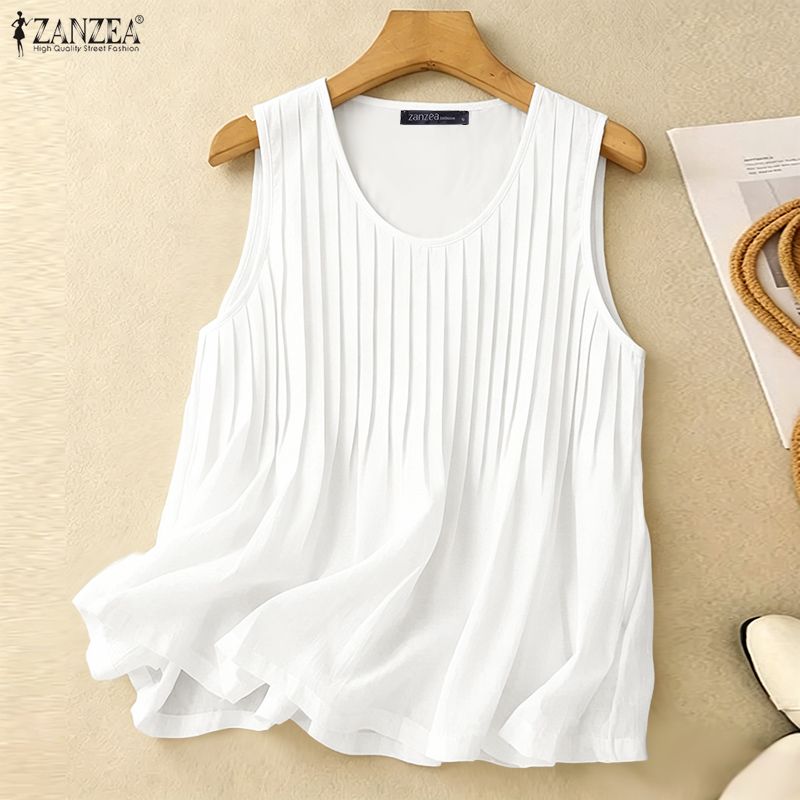 Summer Clothing Holiday - ZANZEA Débardeur d'été plissé pour femme,