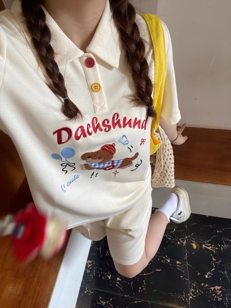Japan Summer Clothing Women - Kawaii broderie chien japon Style Polo